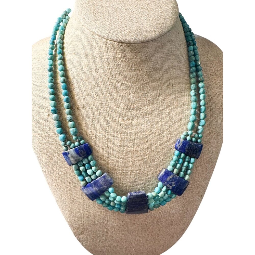 Jay King DTR Mine Finds Necklace Turquoise Lapis Lazuli Multi-Strand 925 Silver